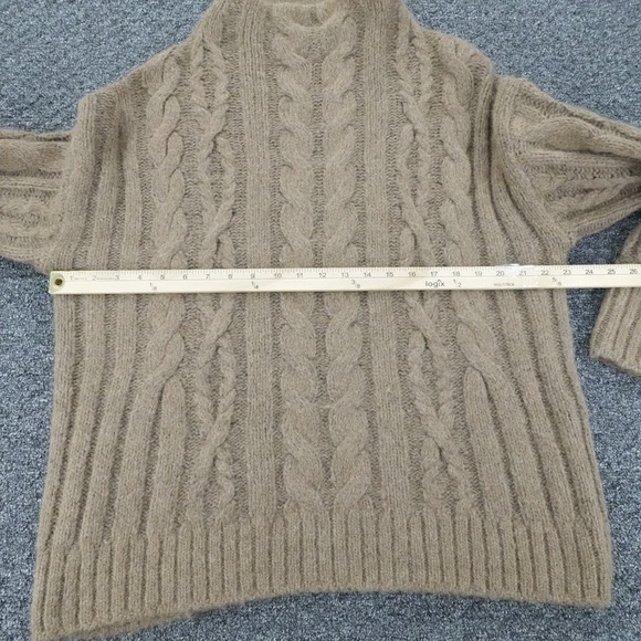 Vince Sweater Womens Large Brown Alpaca Cable Knit Mock Neck Cozy Luxe - Picture 5 of 12